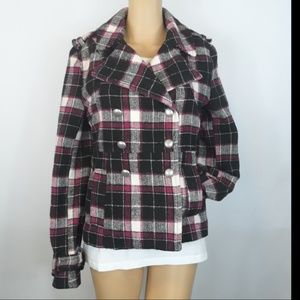 Say What? Short Plaid Petticoat Pea Coat Size M